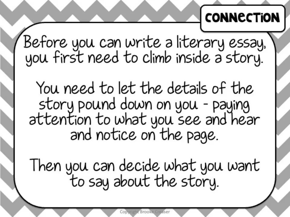 Session 1 connection slide asks writers to notice story details before deciding what to say about the story