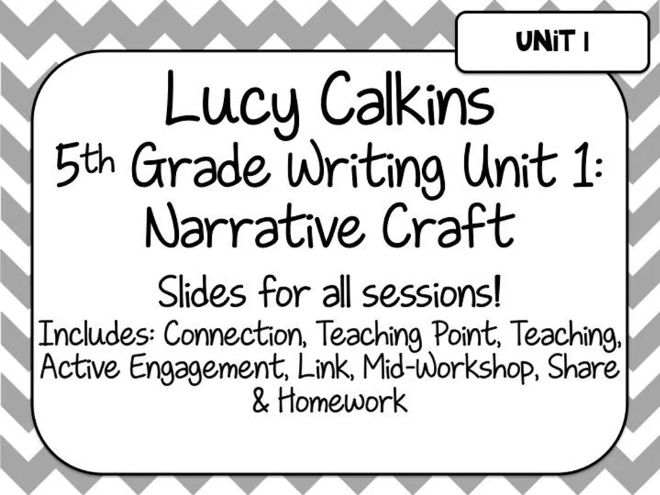 Cover for Lucy Calkins fifth-grade writing Unit 1: Narrative Craft, listing the included lesson sections