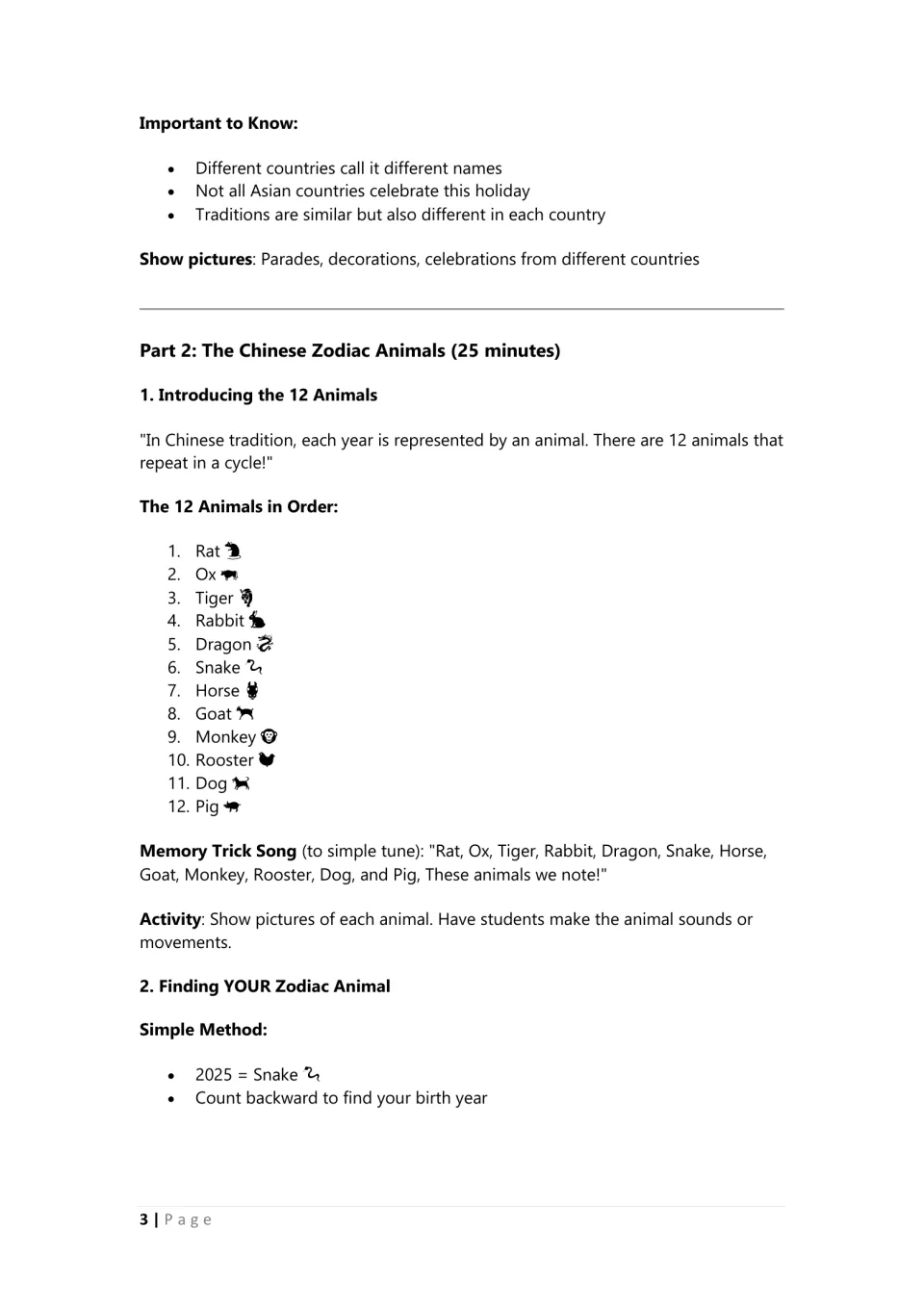 Chinese zodiac: the 12 animals in order from Rat to Pig with a memory song, animal sounds activity and finding your sign