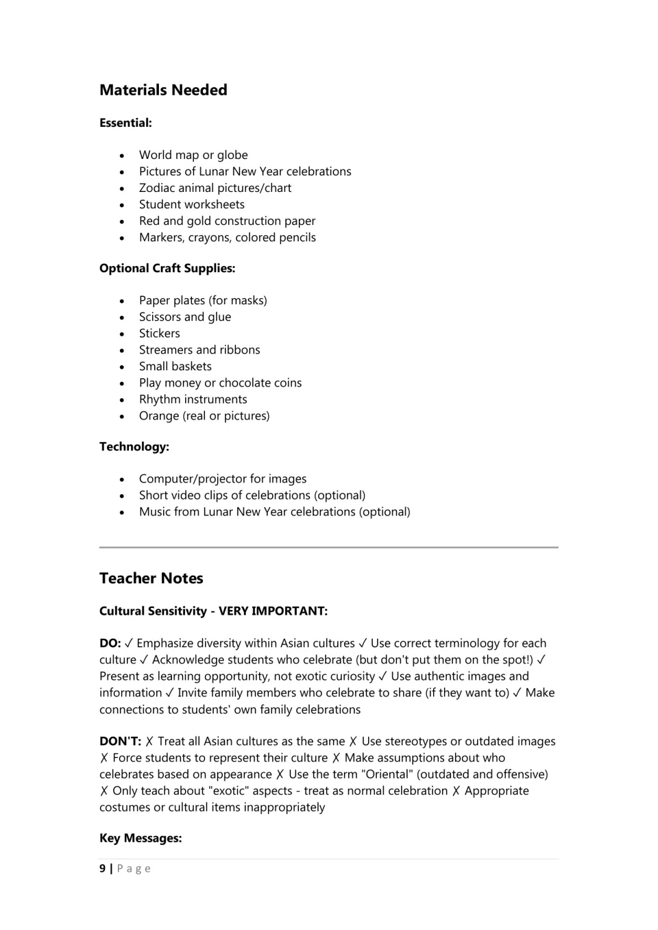 Materials: essential, craft and technology supplies, plus teacher notes with do and don't tips on cultural sensitivity
