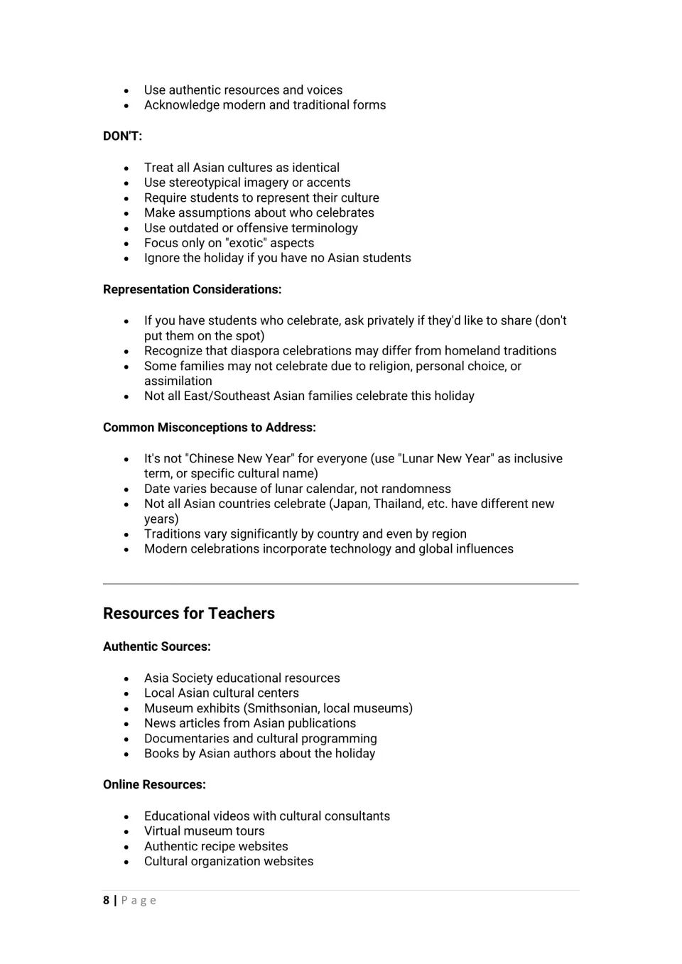Teacher notes on what not to do, representation considerations, common misconceptions and authentic sources to consult