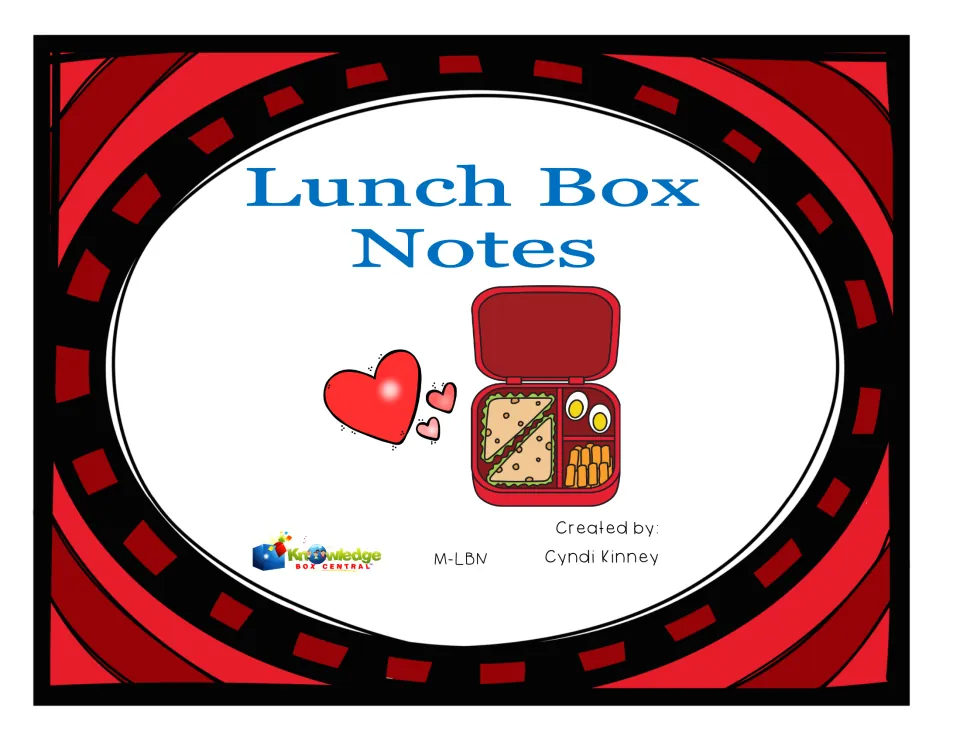 Lunch Box Notes cover by Cyndi Kinney showing a red lunch box with a sandwich, eggs and carrots beside red hearts