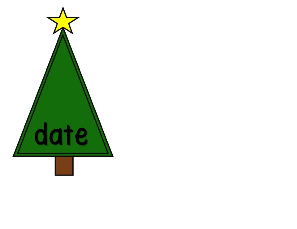 Magic e tree word card 10: date, printed alone on this sheet for students to build with ornament letters