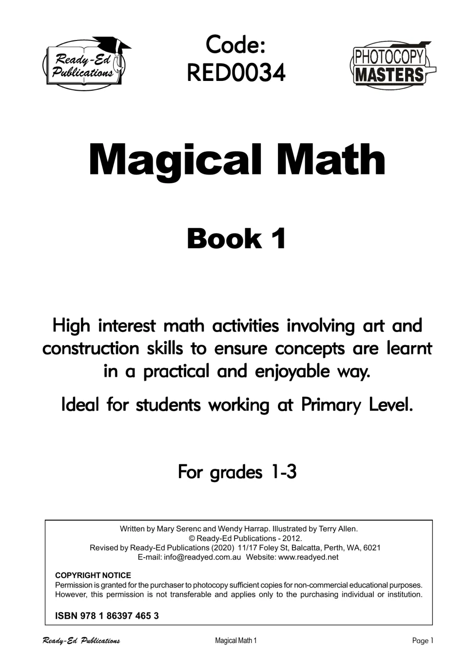 Cover of Magical Math - Book 1, a collection of math activities involving art and construction for grades 1–3