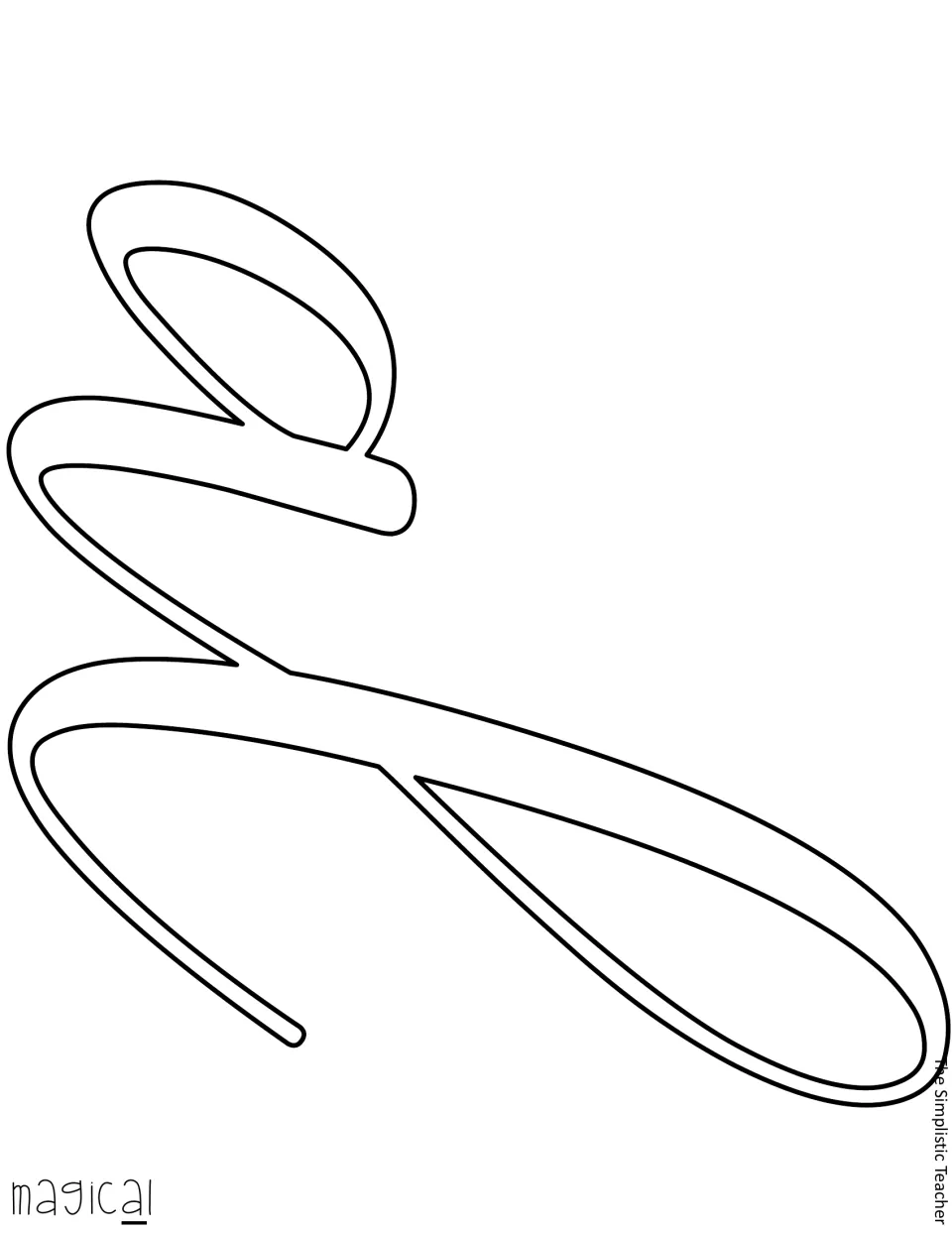 Final cut-out piece for magical: outlined cursive al, labeled at the bottom so the pieces join in order