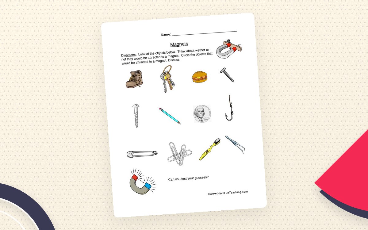 Magnetic Objects Worksheet worksheet page with the activity title and student response area.