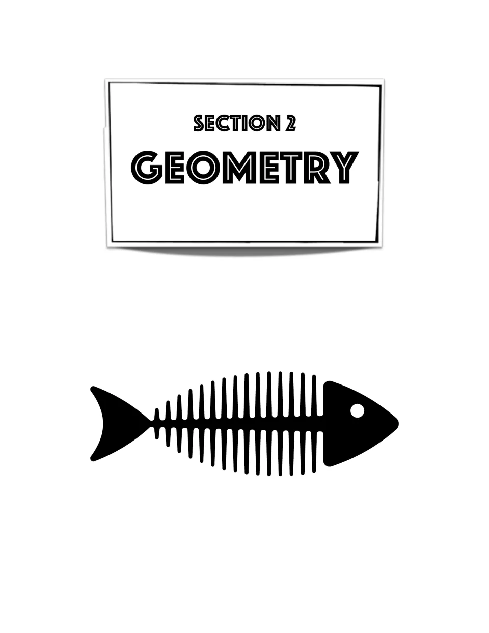 Section 2 divider titled Geometry, shown with a black fish skeleton silhouette as the section symbol