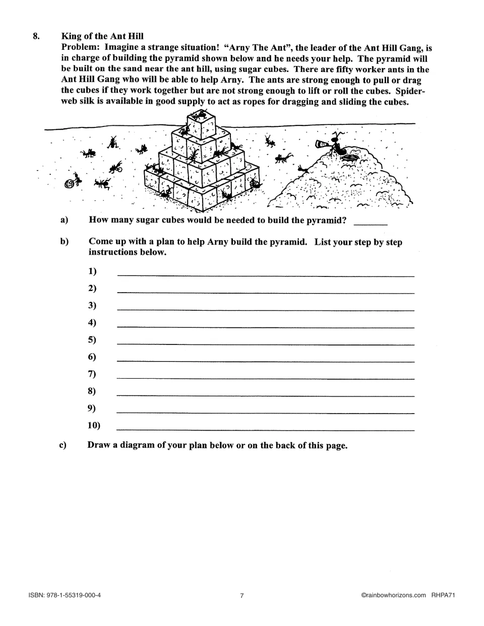 King of the Ant Hill challenge asks students to count sugar cubes and plan how ants could build a pyramid