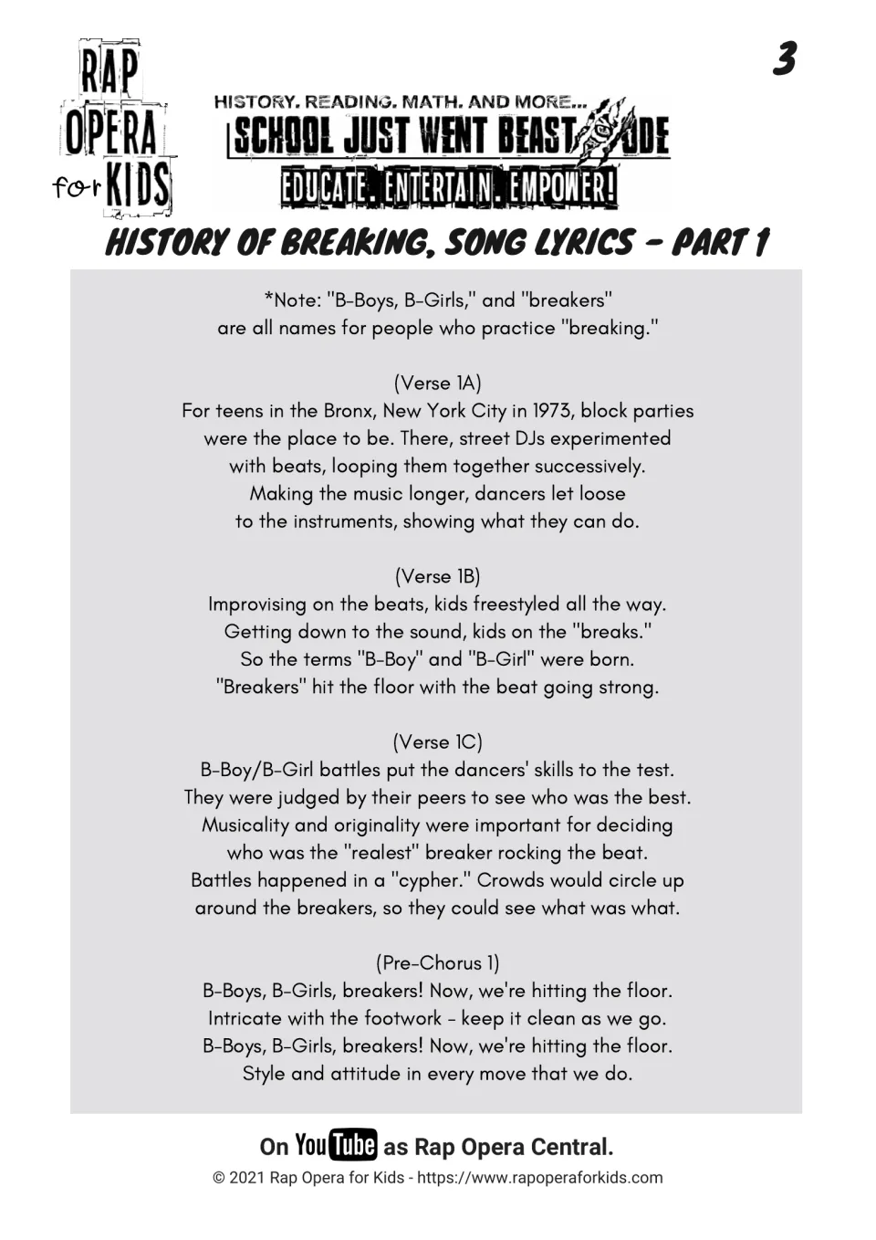 Breaking history lyrics, part 1: Bronx block parties, freestyle dancing, B-Boy and B-Girl names, and battles