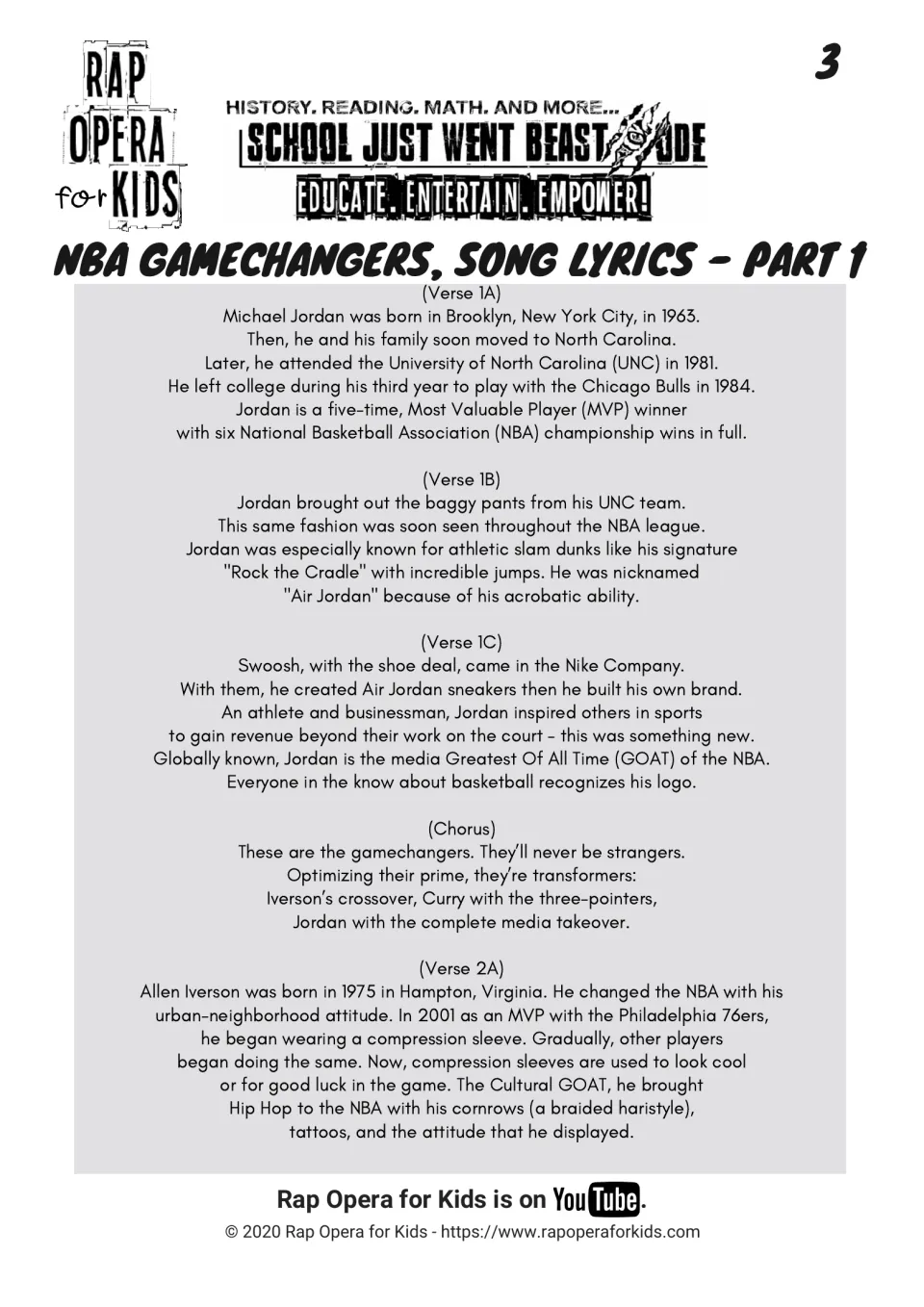NBA Gamechangers song lyrics part 1: nonfiction verses on Michael Jordan and Allen Iverson, plus the chorus