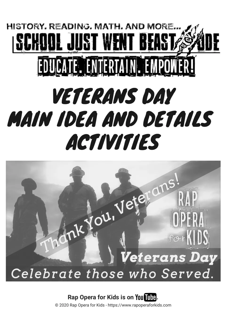 Veterans Day Main Idea and Details Activities cover by Rap Opera for Kids with a Thank You, Veterans! photo