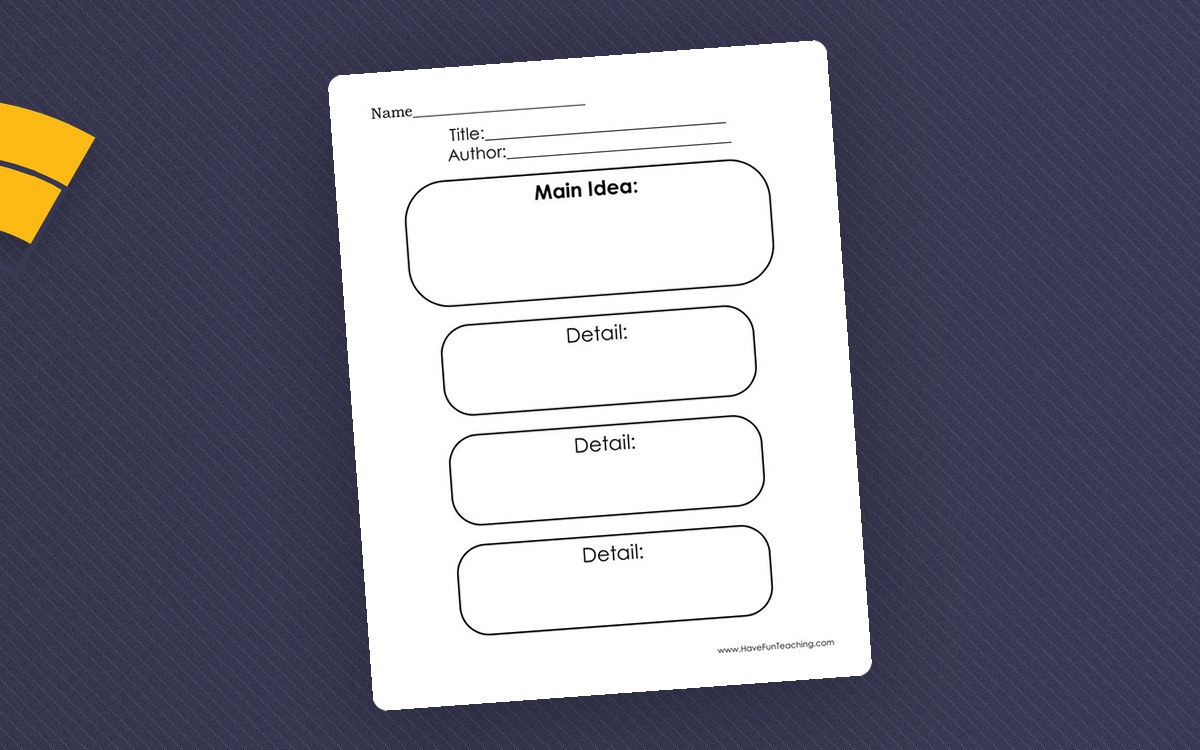 Main Idea and Three Details – Graphic Organizer preview: Title and author fields