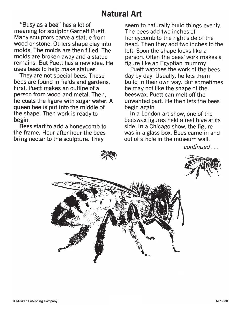 Natural Art, part 1: passage on sculptor Garnett Puett, who uses bees to build beeswax statues