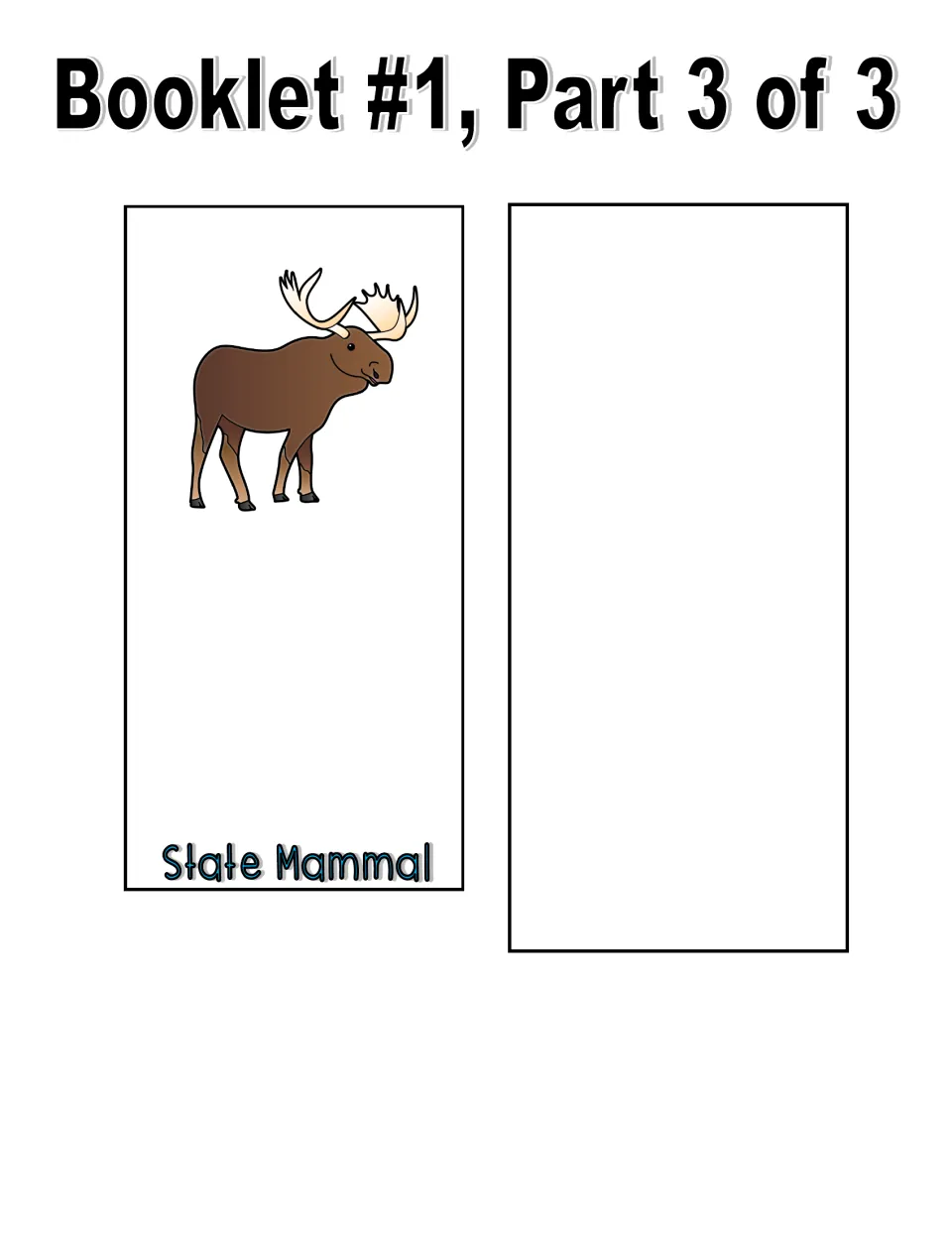 Color booklet, part 3 of 3: State Mammal piece shows a moose, with an extra piece for another state symbol