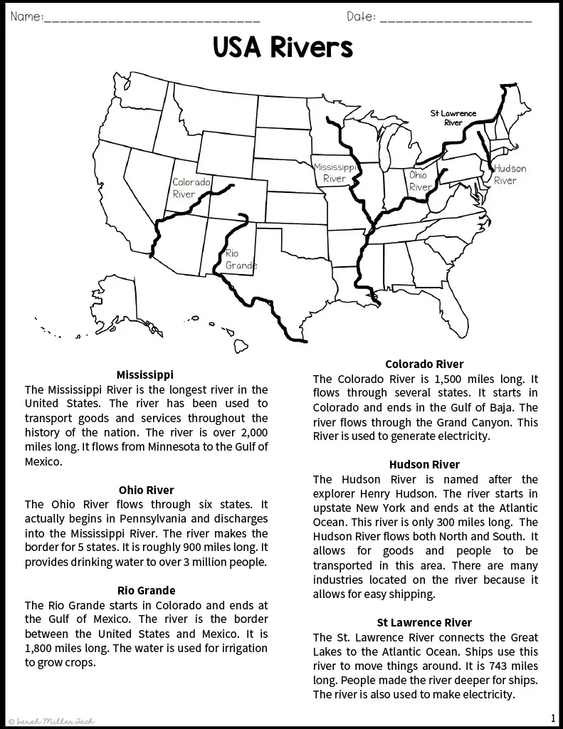 Major US Rivers – Grade 3 Reading Packet – cover