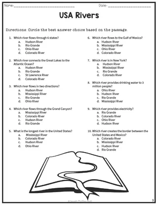 Major US Rivers – Grade 3 Reading Packet – sample page 2