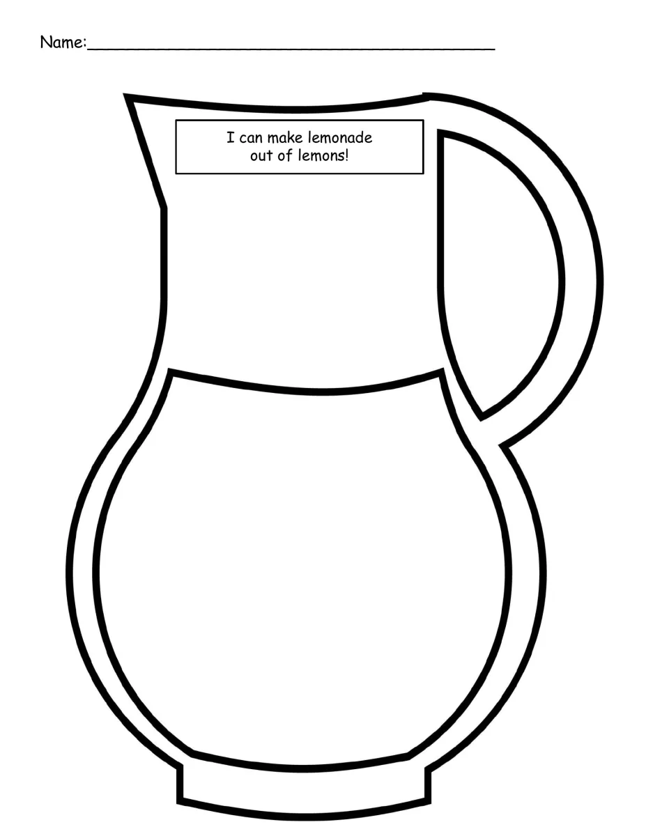SEL craft pitcher template for positive outcomes, labeled "I can make lemonade out of lemons!"