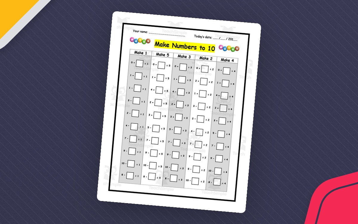 Make Numbers to 10 Worksheet preview