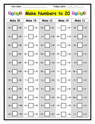 Make Numbers to 20 – 2-Page Math Worksheet – cover