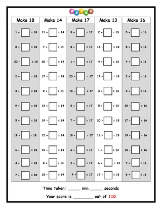 Make Numbers to 20 – 2-Page Math Worksheet – sample page 2