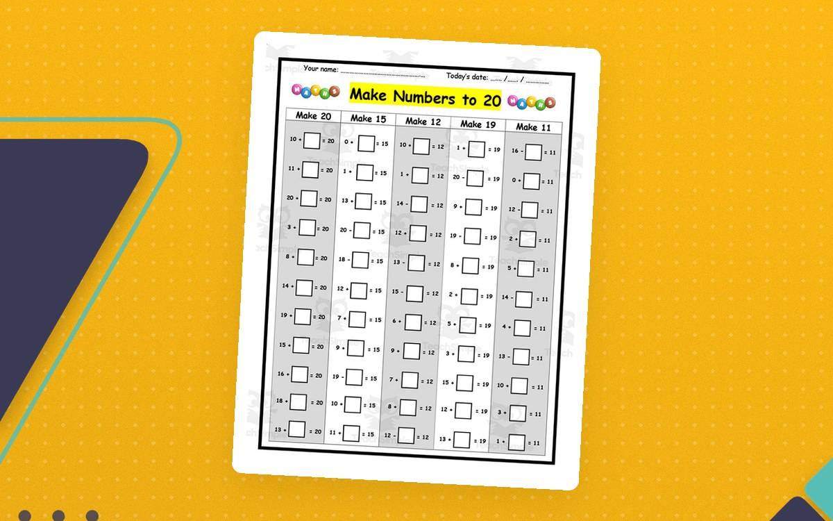 Make Numbers to 20 – 2-Page Math Worksheet preview