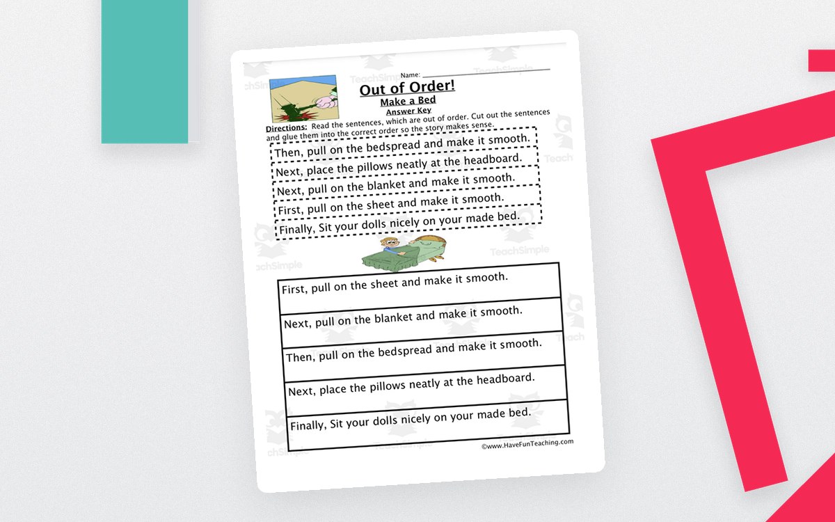 Making A Bed Sequencing Worksheet preview: Out-of-order bed-making sentence strips