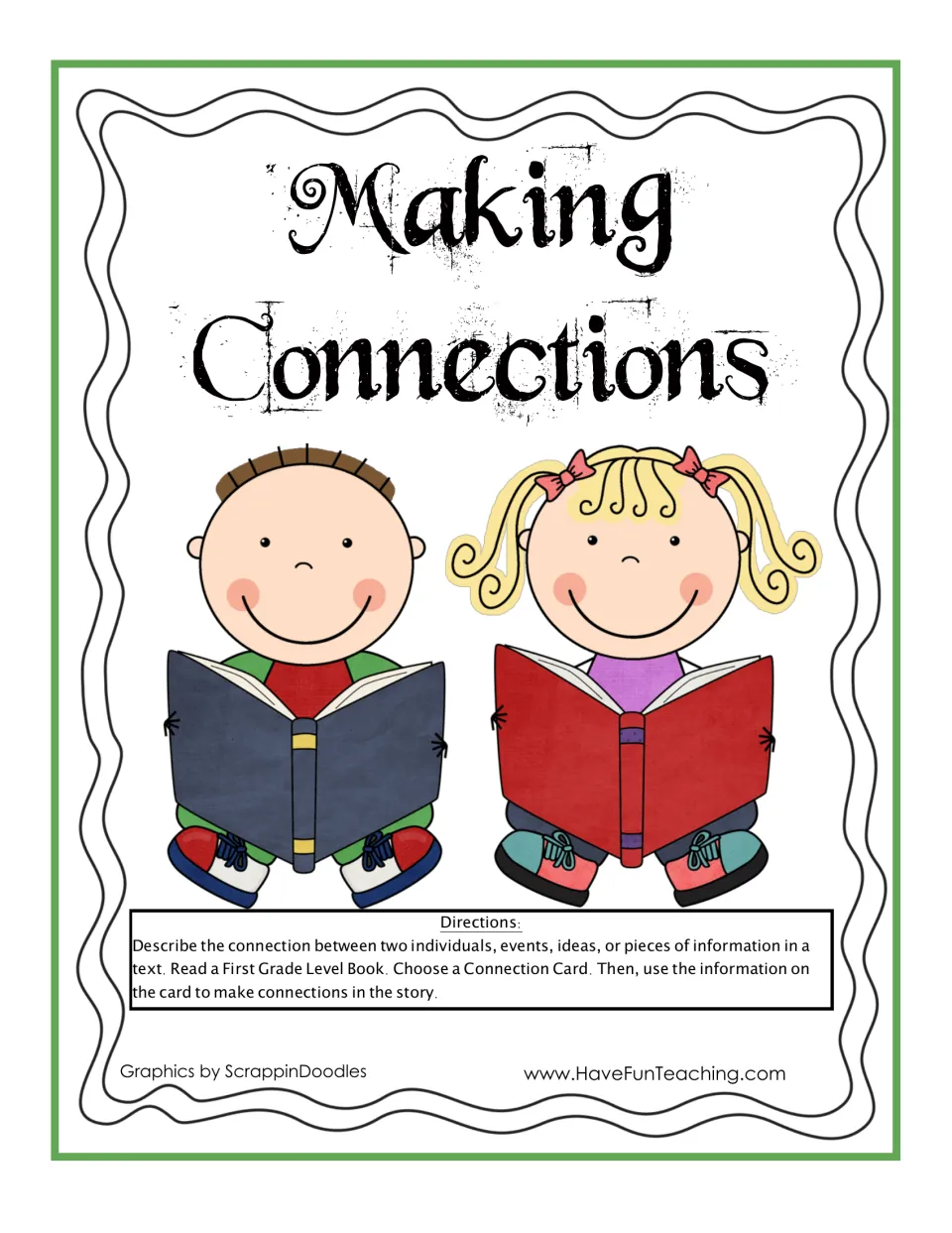 Making Connections cover: directions say read a first grade level book, choose a Connection Card and link story parts
