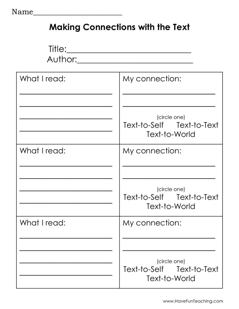 Making Connections With The Text Graphic Organizer Worksheet By Teach