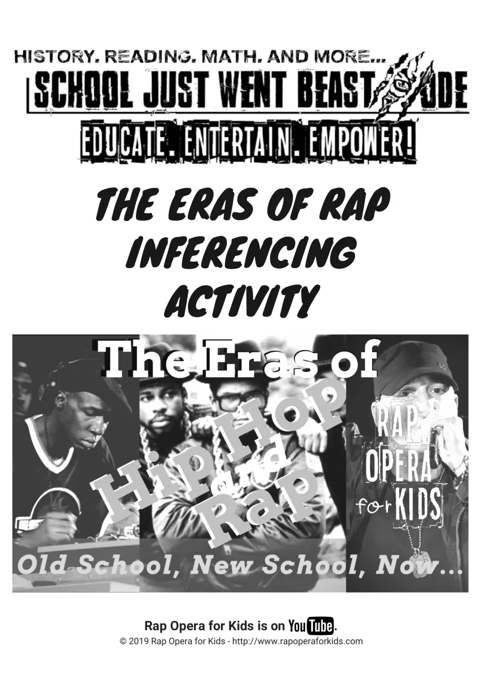 The Eras of Rap Inferencing Activity cover with photos of rap artists and the banner Old School, New School, Now