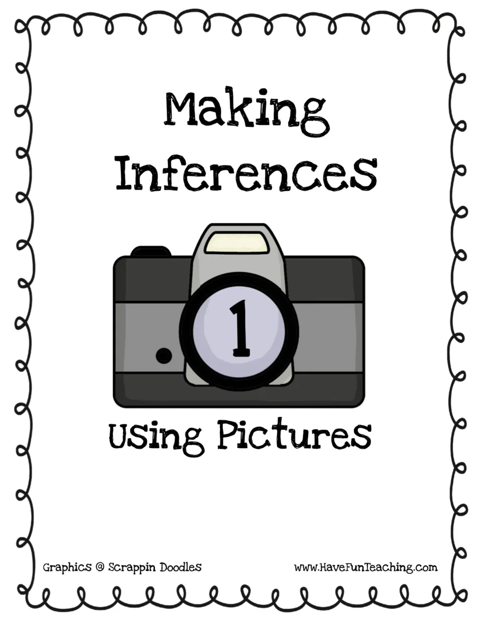 Making Inferences Using Pictures cover showing a camera with the number 1 on its lens, for a picture-clue inference set