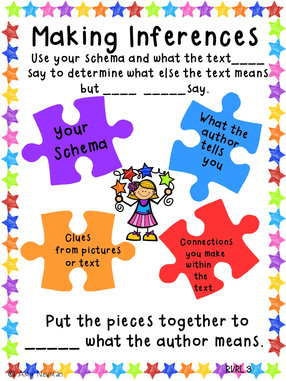 Making inferences fill-in version: students write DOES, DOES NOT and INFER in blanks around the four puzzle-piece parts