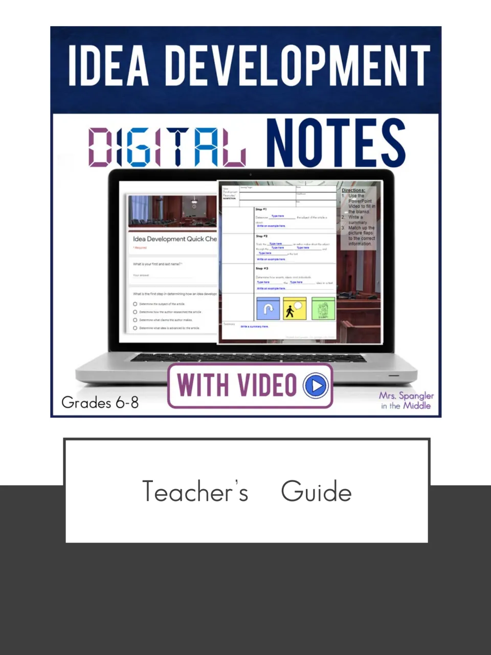 Teacher’s guide cover for an idea development digital lesson with notes and video for grades 6–8