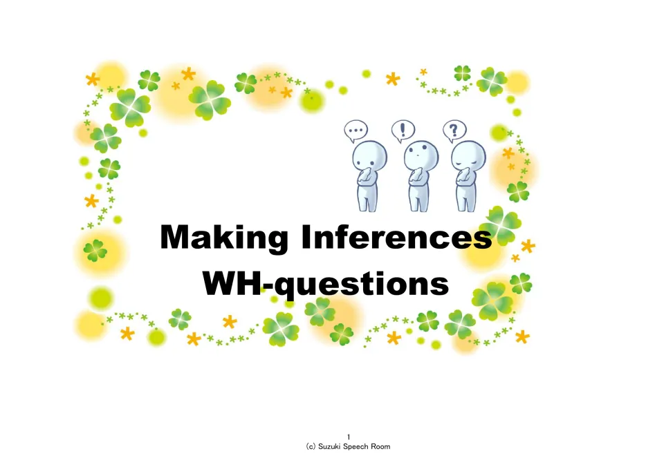 Making Inferences: WH-questions cover showing three thinking figures with speech bubbles holding dots, ! and ?