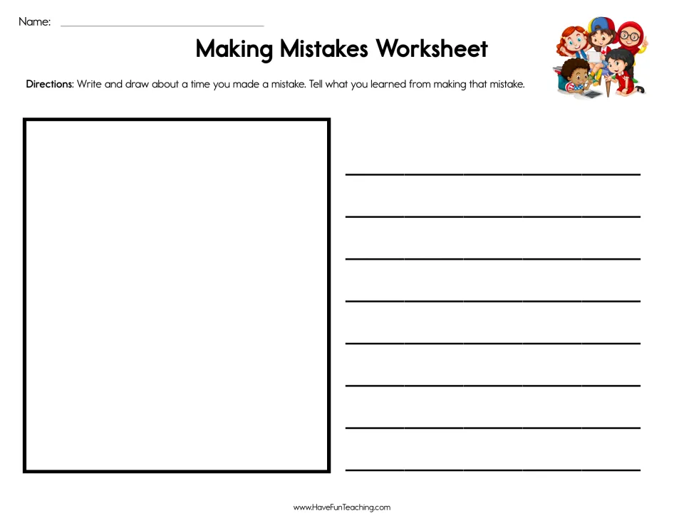 Learning from mistakes: students draw a picture and write about a time they made a mistake and what it taught them