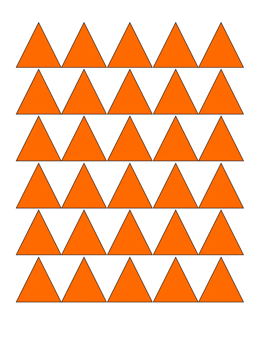 Composing shapes: 30 orange triangles for students to cut out and join with full sides touching to form new shapes