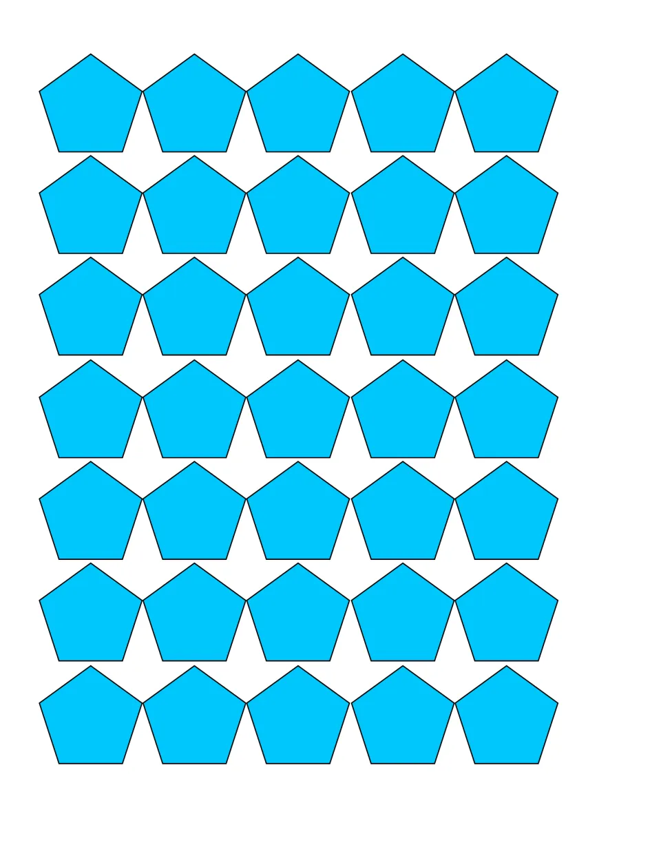 Composing shapes: 35 blue pentagons for students to cut out and fit side to side while making larger shapes