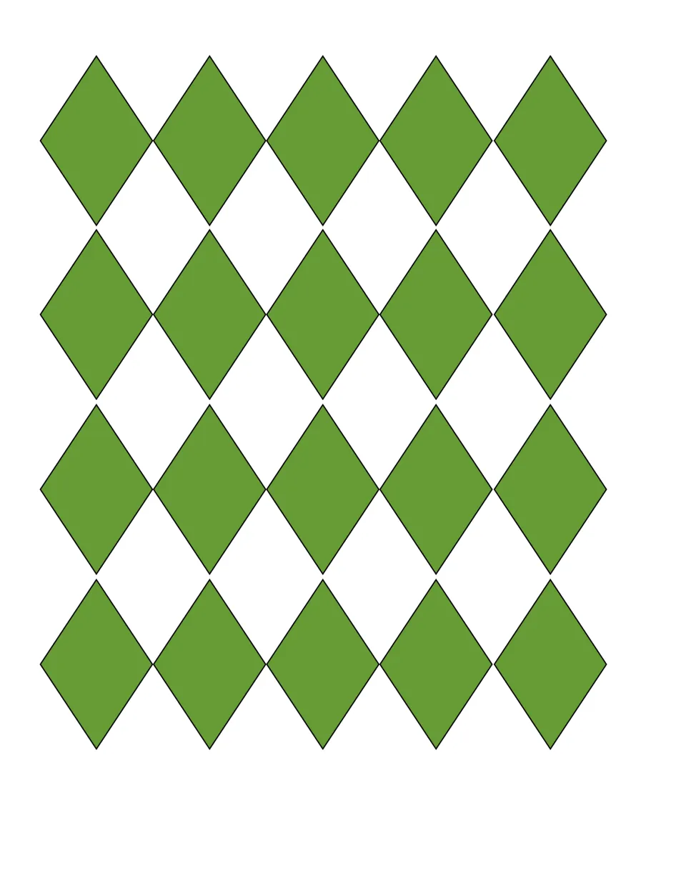 Composing shapes: 20 green rhombuses for students to cut out and join edge to edge into larger figures