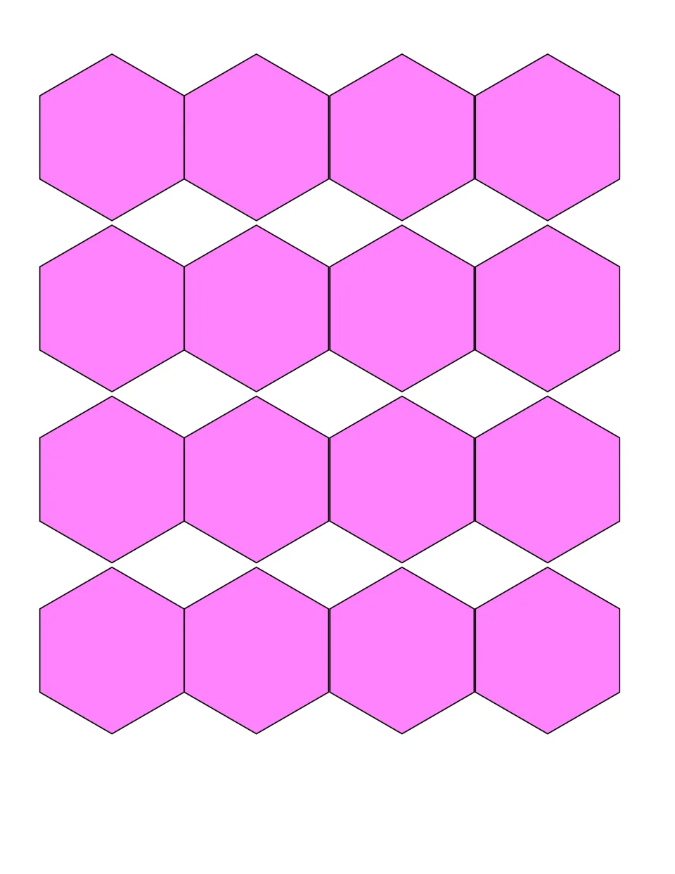 Composing shapes: 16 pink hexagons to cut out and compare with shapes built from smaller pieces