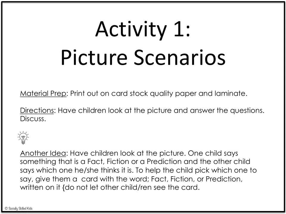 Activity 1 picture scenario directions: answer and discuss questions or use word cards to classify statements