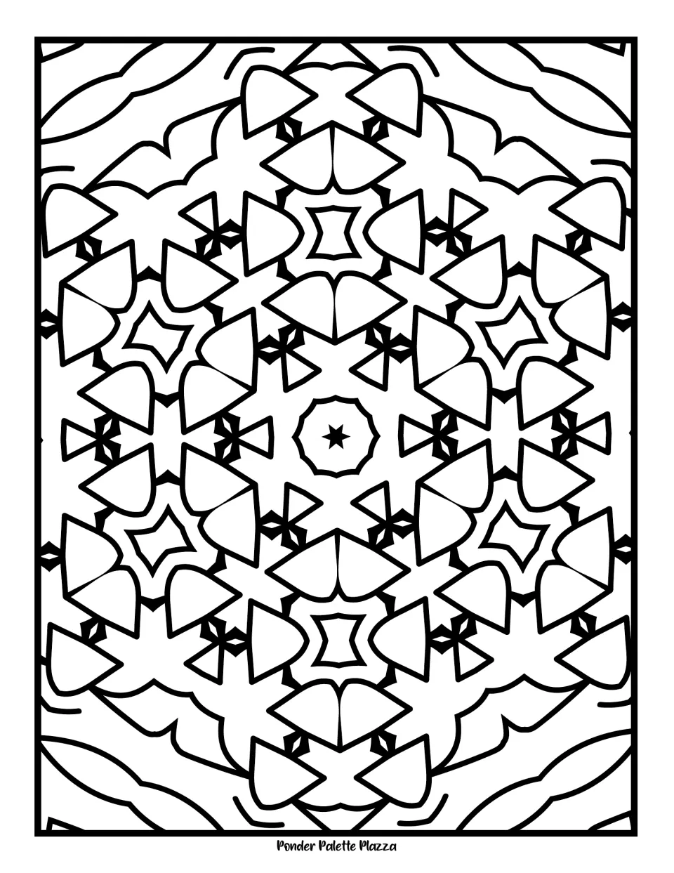 Petal pattern mandala: students colour repeating rounded petal shapes and four-point stars around an octagon centre