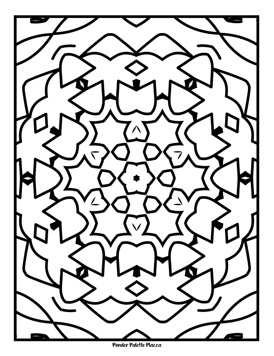 Star ring mandala: students colour six-point stars, diamonds and petals circling a small flower with a star dot