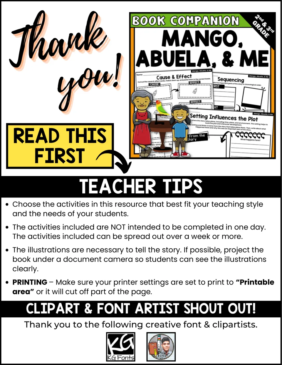 Book companion introduction: teacher tips for choosing activities, viewing illustrations, and printing