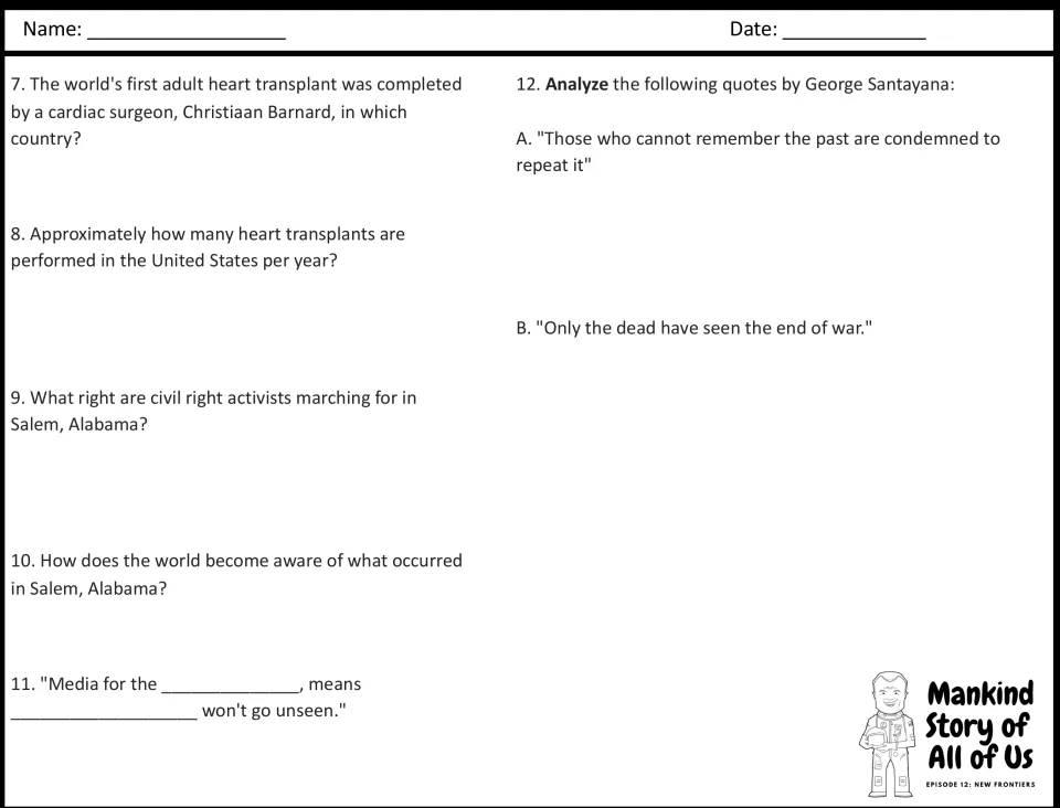 Heart transplants, civil rights marchers and media: students answer questions 7-11 and analyse two George Santayana quotes