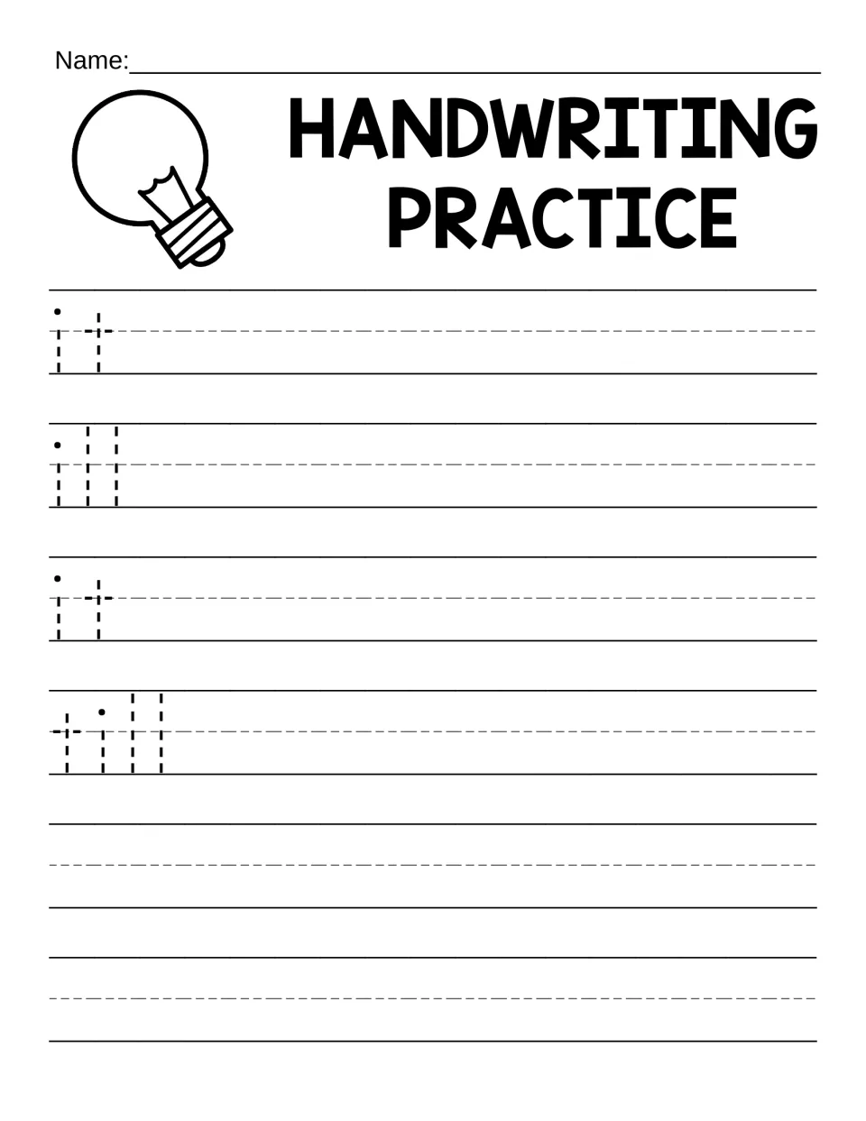Word tracing with i, l and t: students trace it, ill, it and till, then copy each word and write on the blank lines