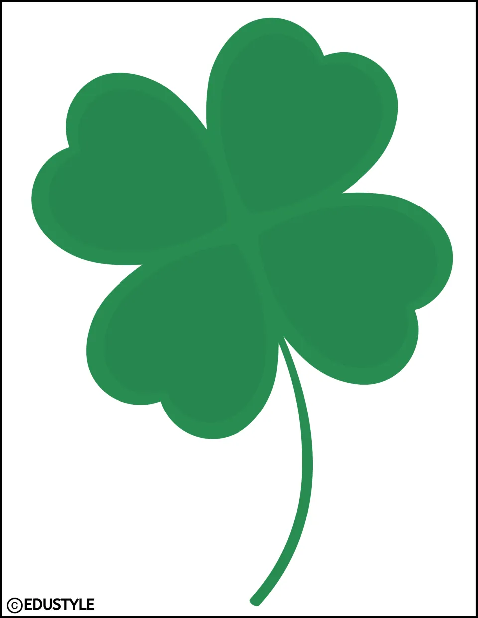 St. Patrick's Day bulletin board cutout: one large green four-leaf clover with a long, curved stem