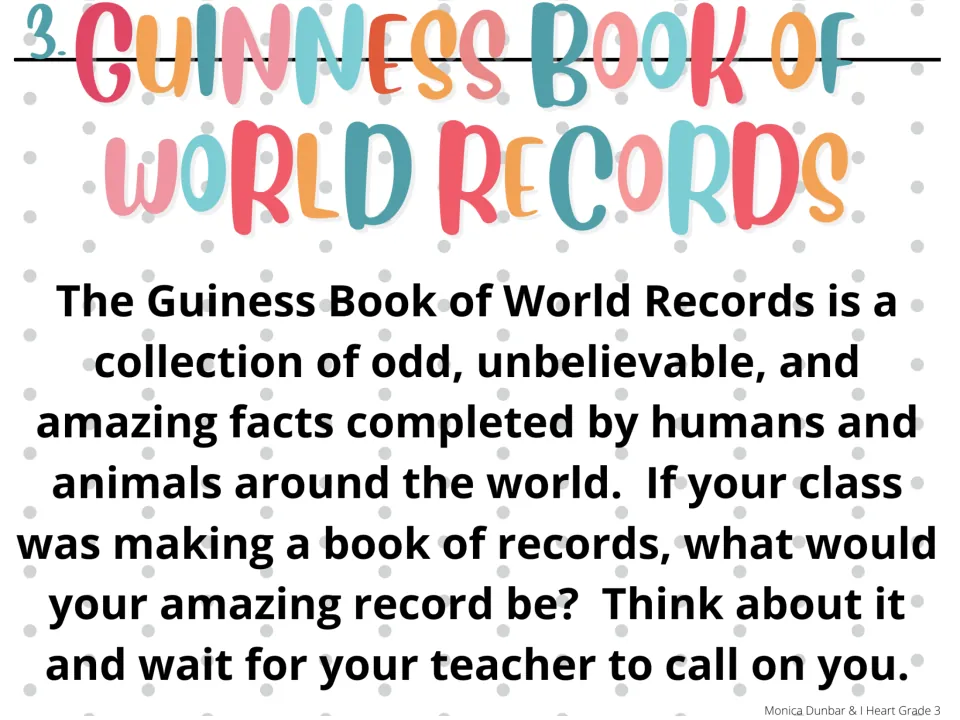 Morning meeting activity 3: learn about the Guinness Book of World Records and imagine your own class record