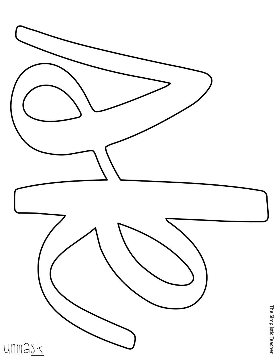Black outline cutout letters “sk” complete the word “unmask” for the Mardi Gras classroom display kit