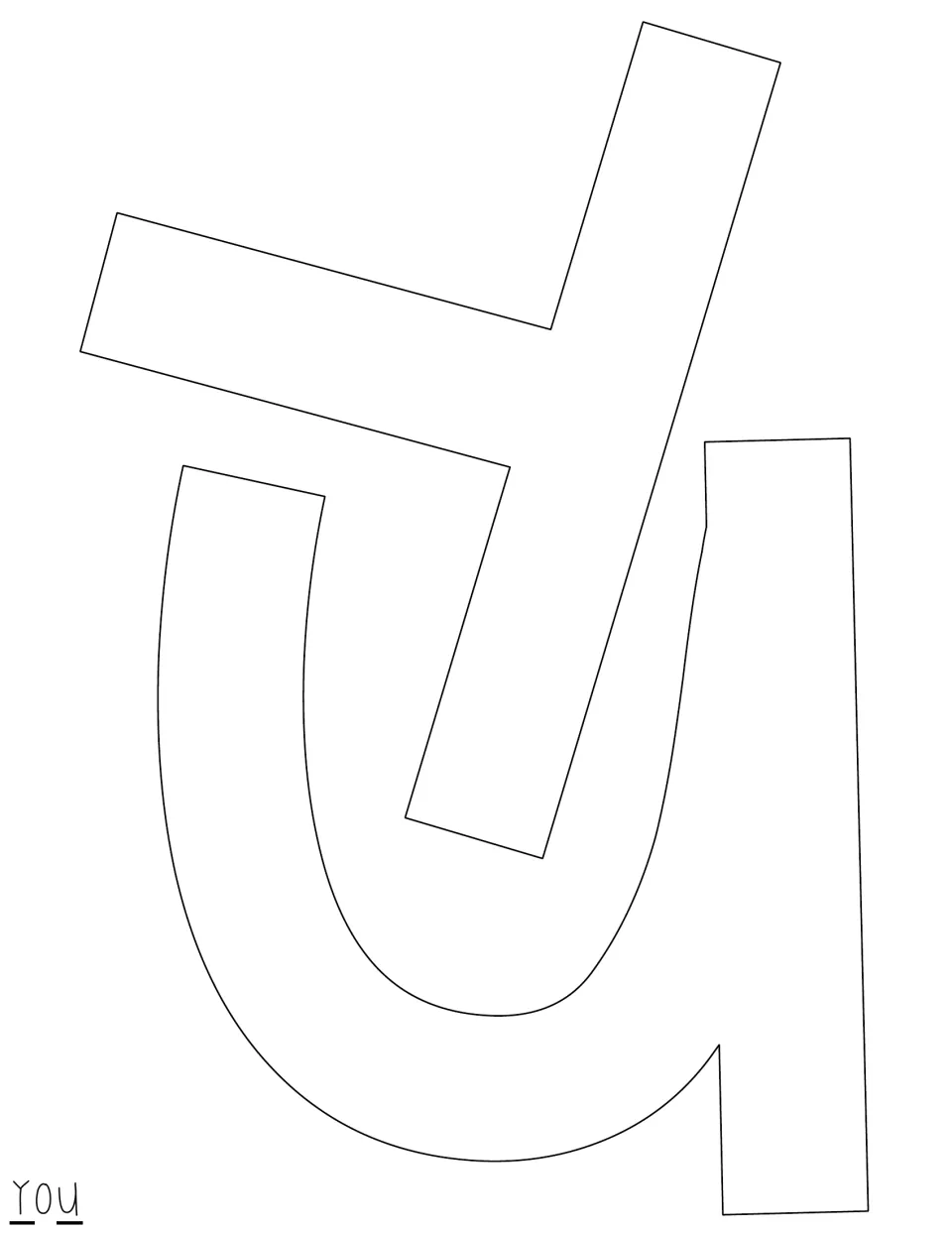 Outline cut-out letters Y and U for the word 'you', blank so they can be printed onto colored paper or cardstock