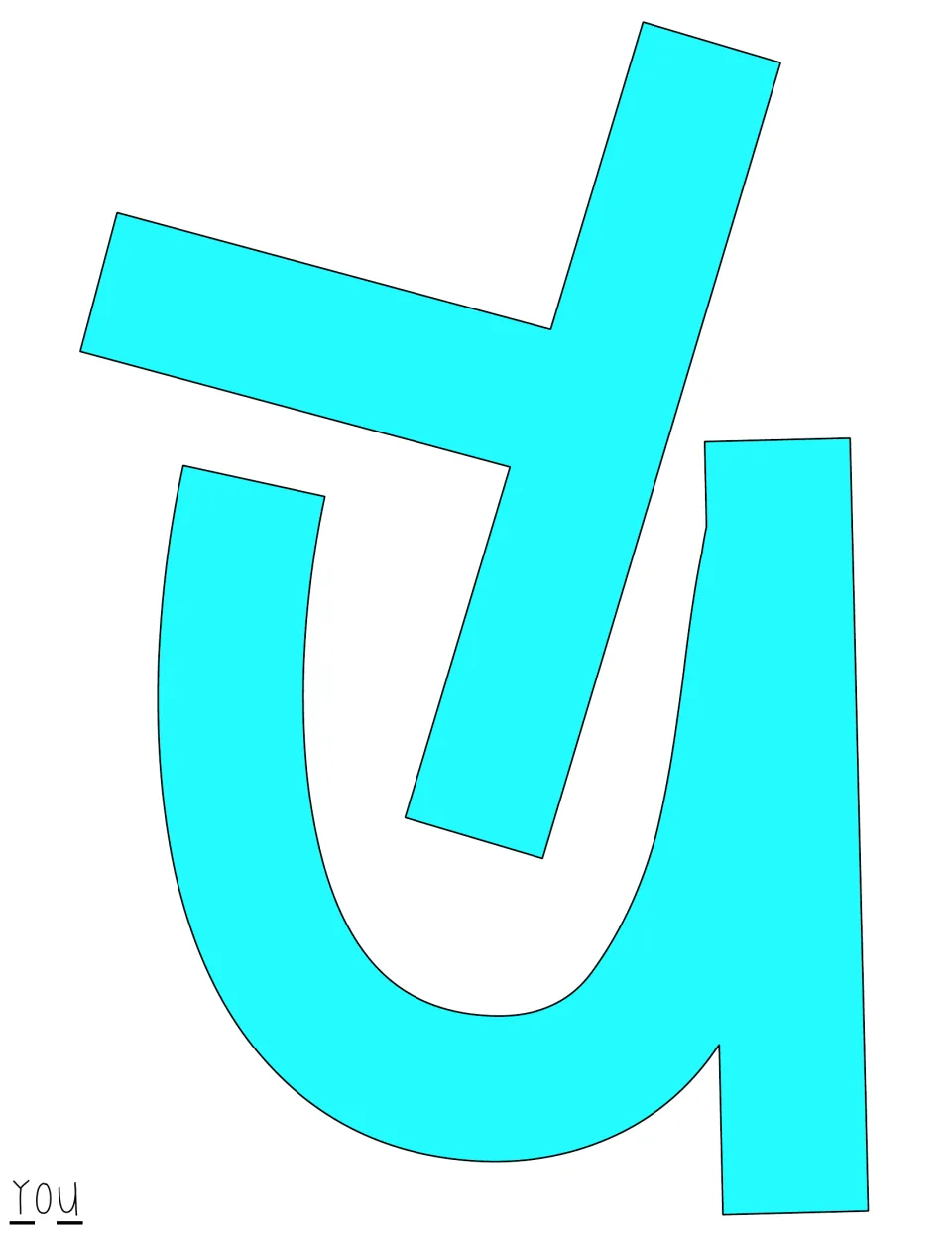 Aqua-filled cut-out letters Y and U for the word 'you', ready to print in color and cut out for the display