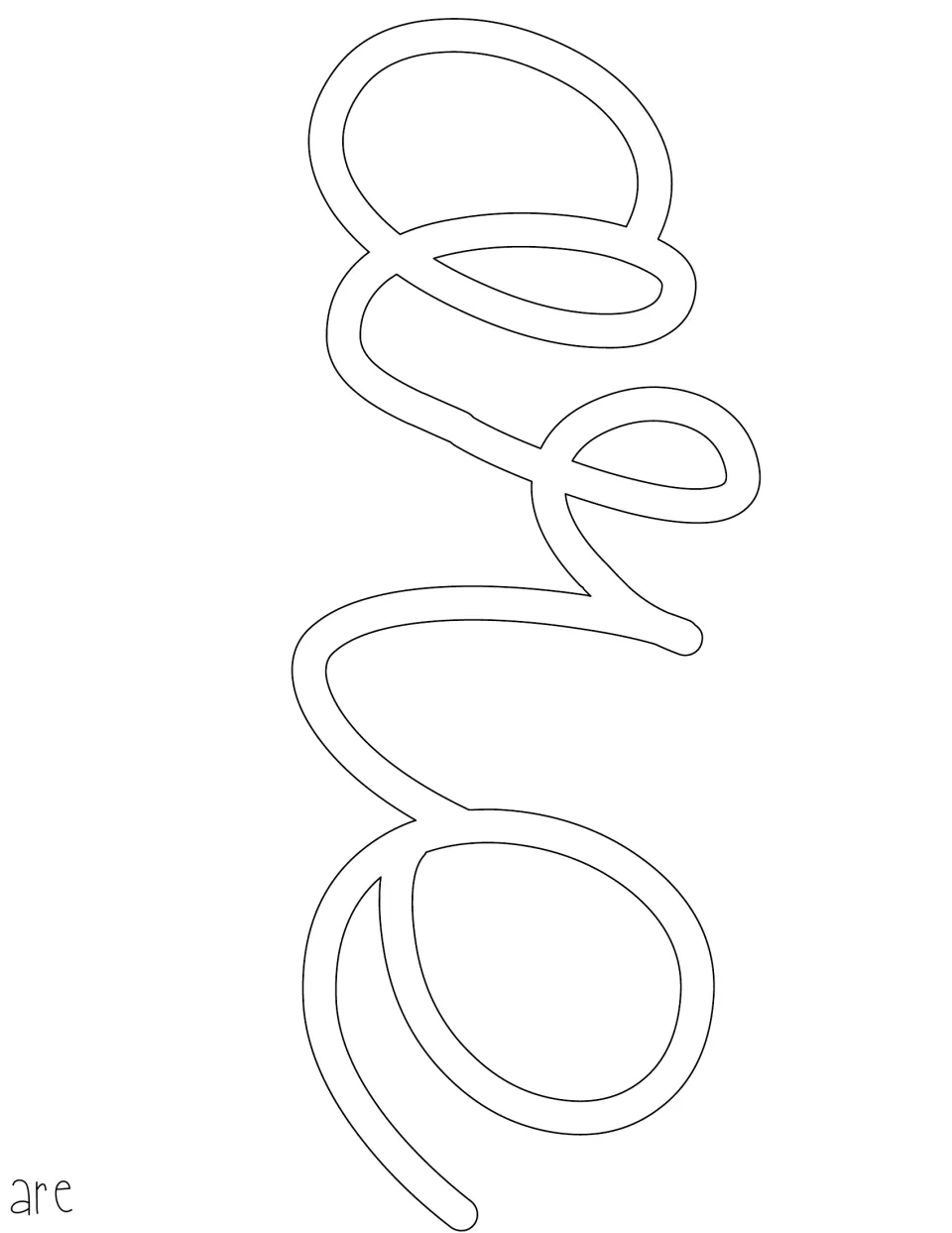 Outline cut-out of the cursive word 'are', printed sideways and left blank to print onto colored paper